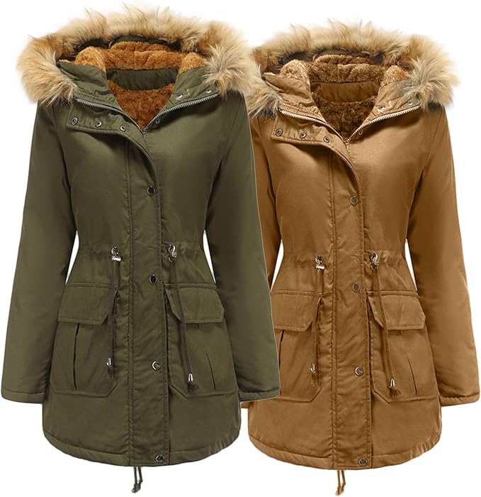 DGHM-JLMY 2 Pack Womens Fur Hood Winter Parka Coat Quilted